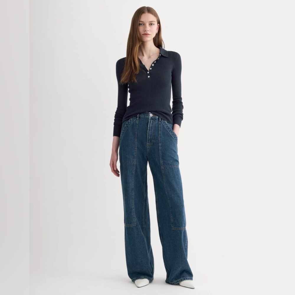 Wide-Leg Denim Pants in Dark Blue
